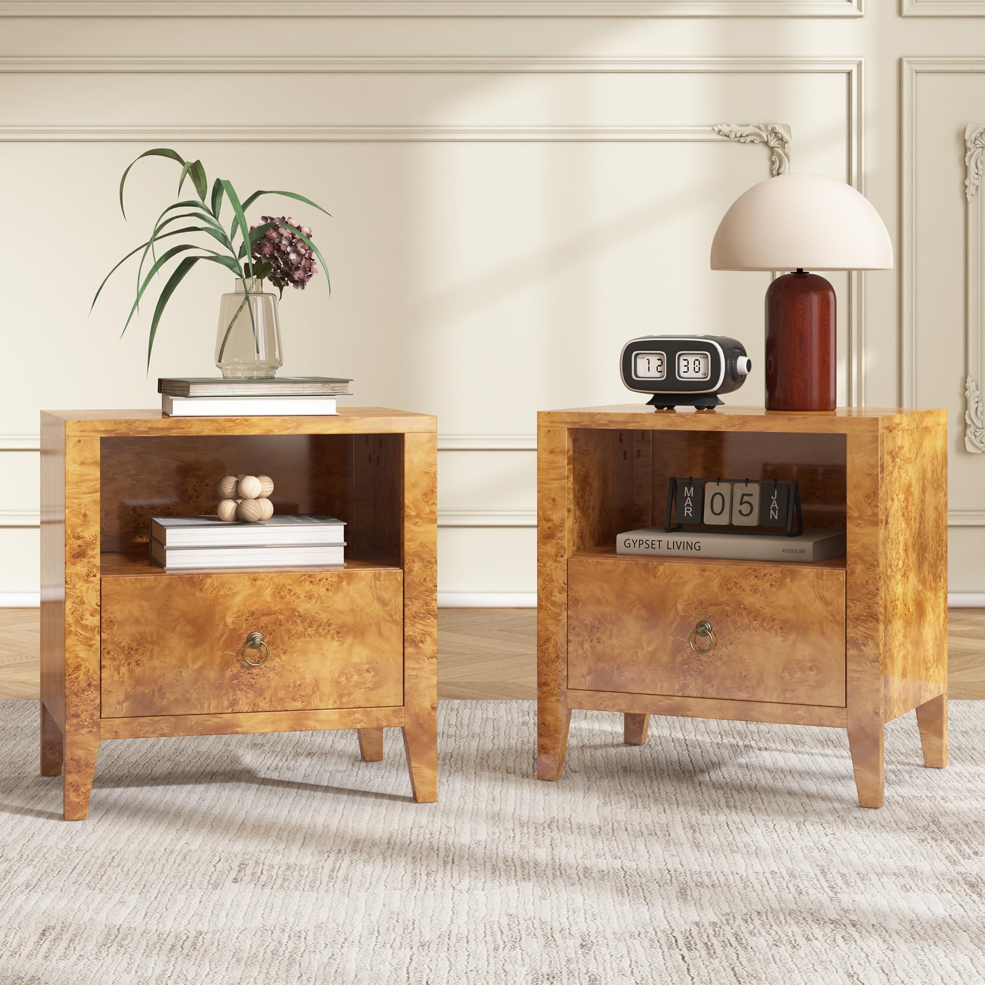 AMERLIFE Nightstand Set of 2 Mid Century Modern Bedside Table, Yellow