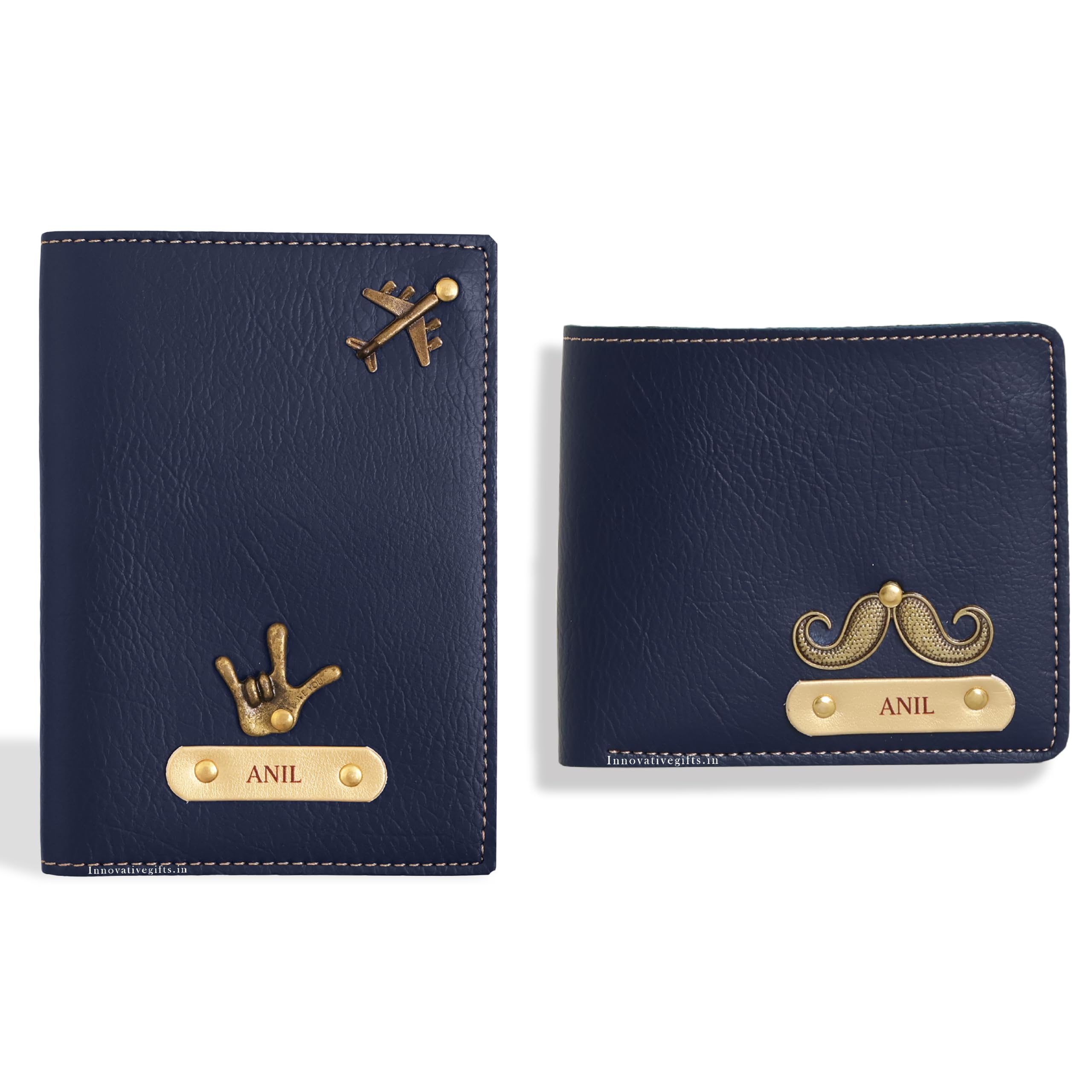 Customized Men's Wallet and Passport Cover with Name & Charm I Personalized Stylish Leather Combo Set I Unique Gift for Birthday Anniversary Wedding Men Boy Love Husband (Blue)-image-33