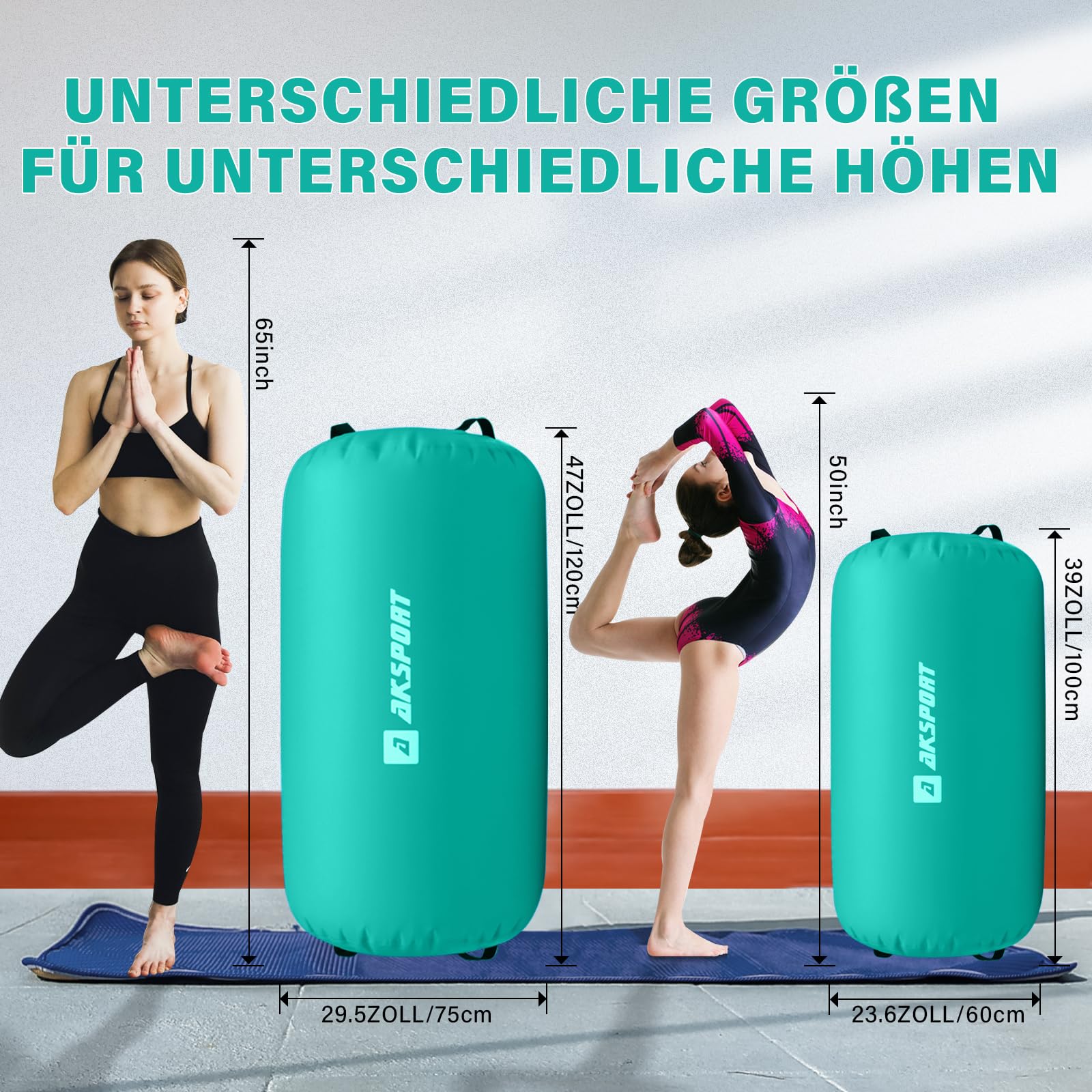 AKSPORT Air Matte Rolle Aufblasbare Air Roller Gymnastik Air Rolle Turnen mit elektrischer Luftpumpe für den Heimgebrauch/Yoga/Cheerleading/Tumbling/Back