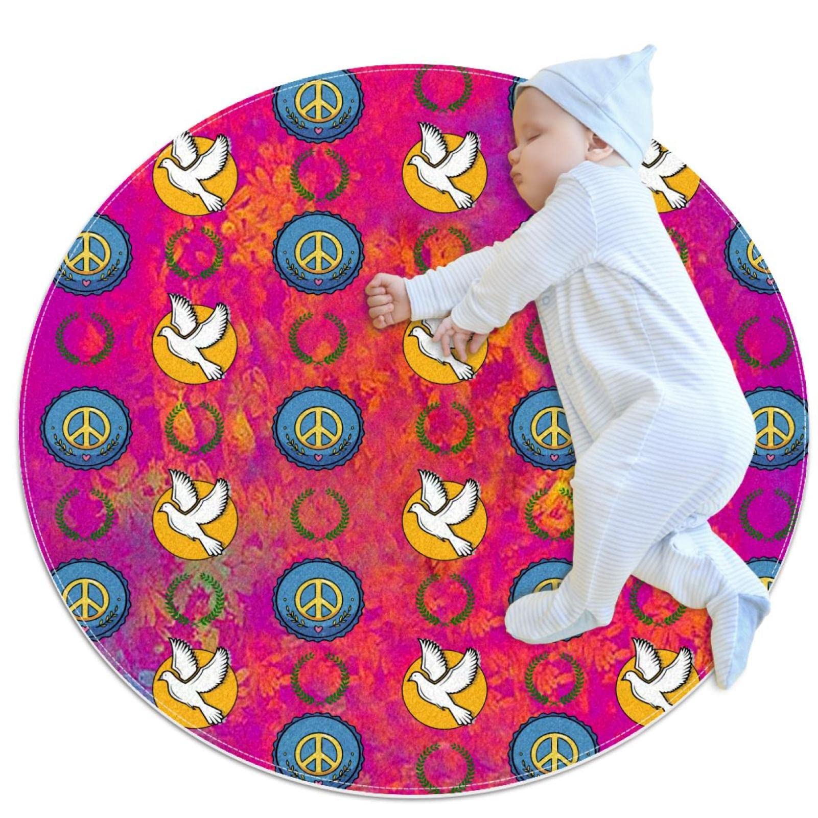 Tapis de salle de bain rond antidérapant 1 m symbole paix du monde