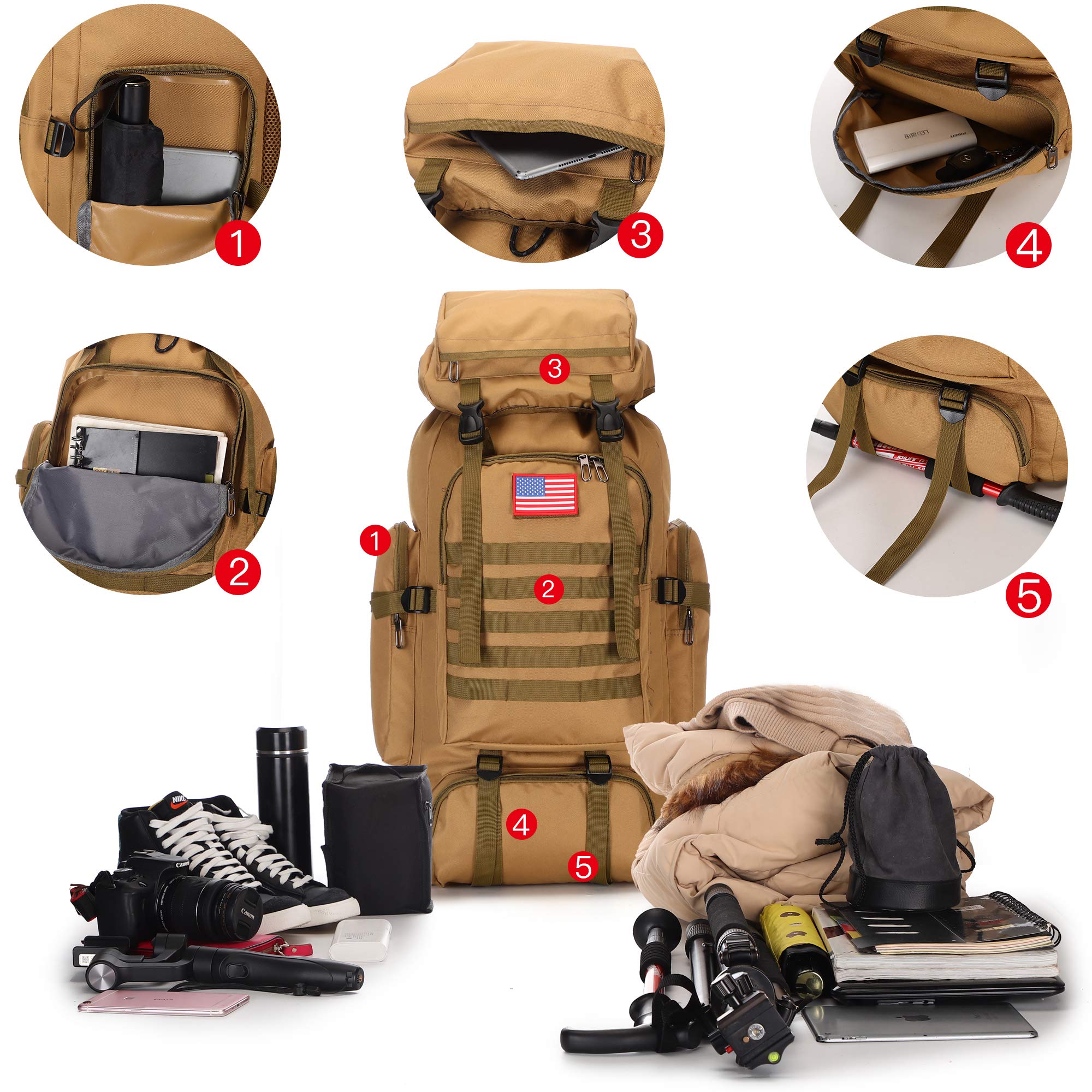 70L Campeggio Escursionismo Militare Zaino Tattico Outdoor Impermeabile Regolabile Borse Sportive