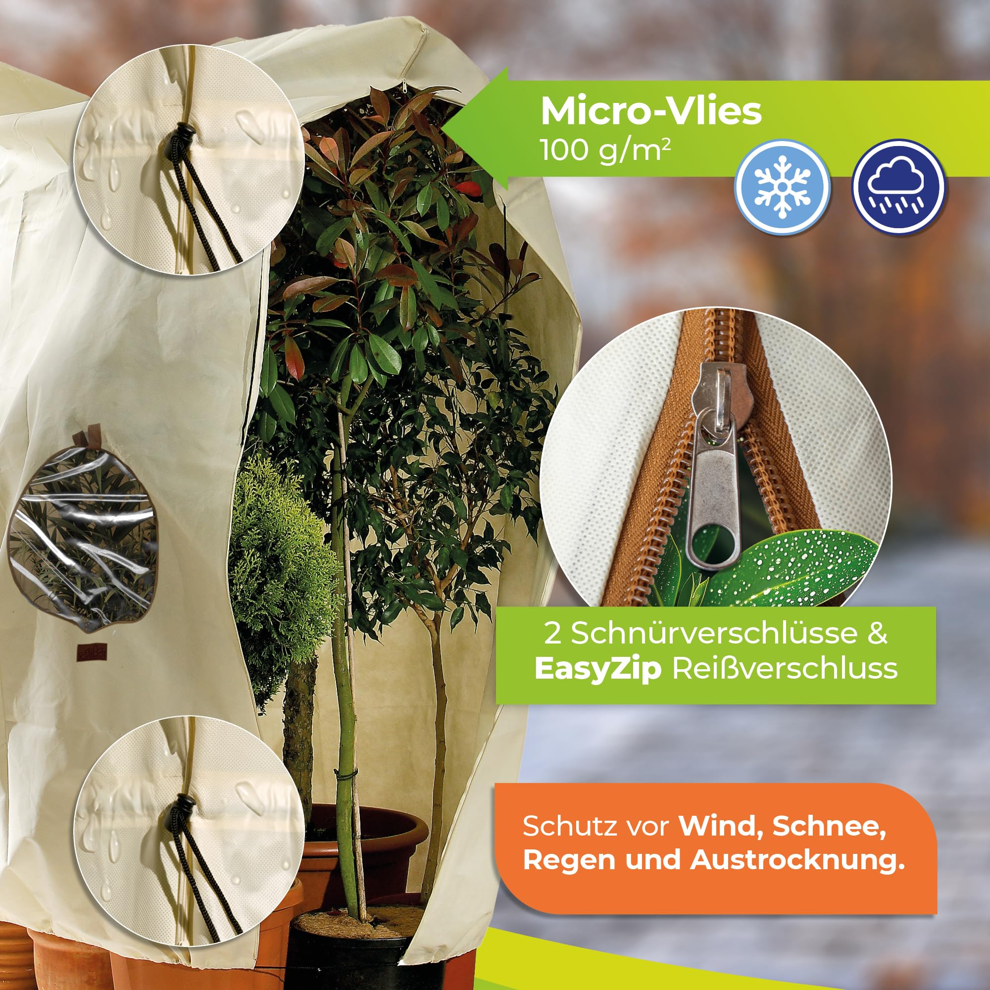 Bio Green Worek na rośliny doniczkowe z okienkiem "Jumbo – Window" z mikrowłókniny | worek chroniący rośliny przed mrozem, wiatrem, śniegiem, deszczem i wysychaniem | wys. 200 x szer. 240 cm