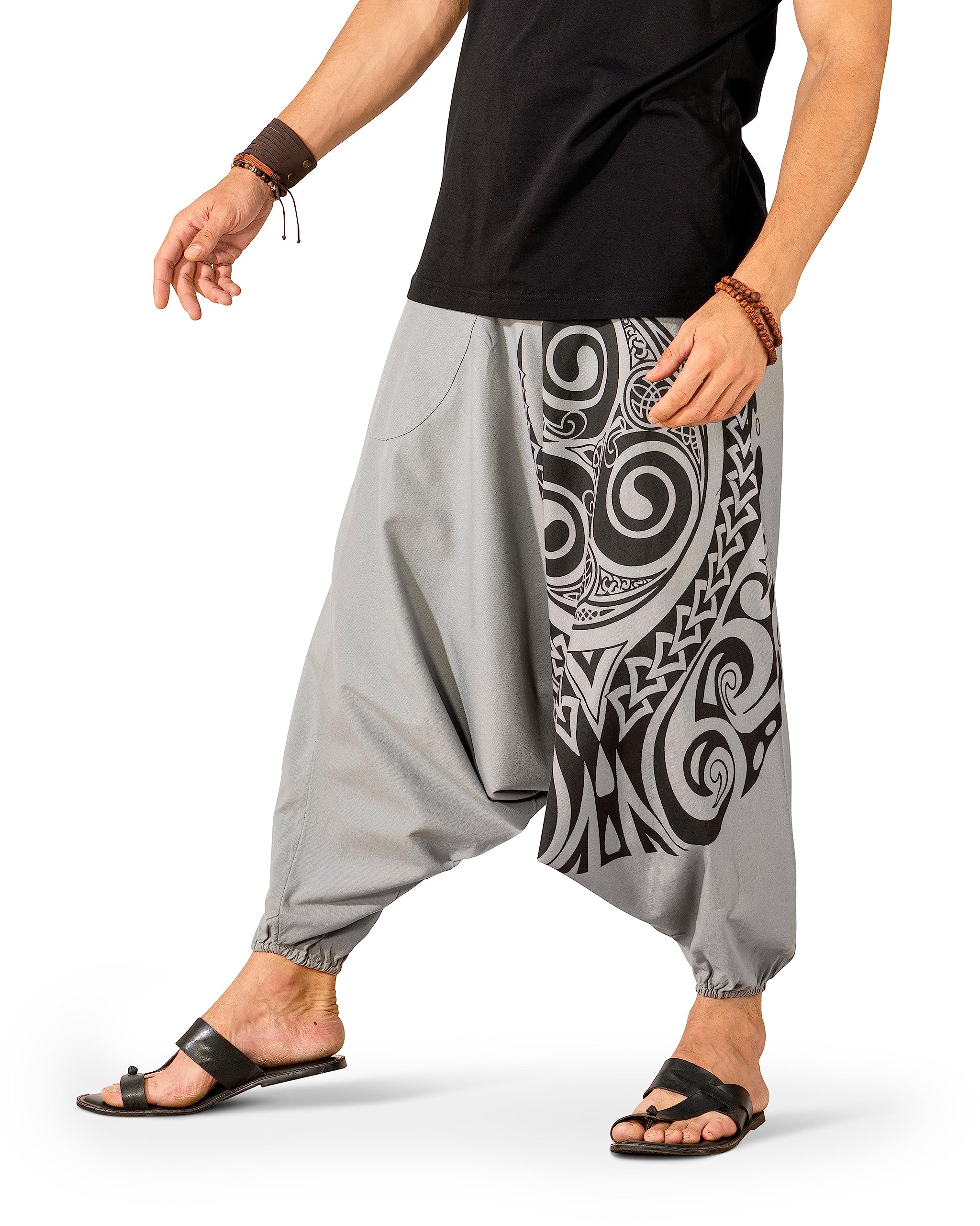 The Veshti CompanyPrinted Harem Pants for Men's Cotton Hippie Style Baggy Boho Yoga Pajama Pant with Pocket
