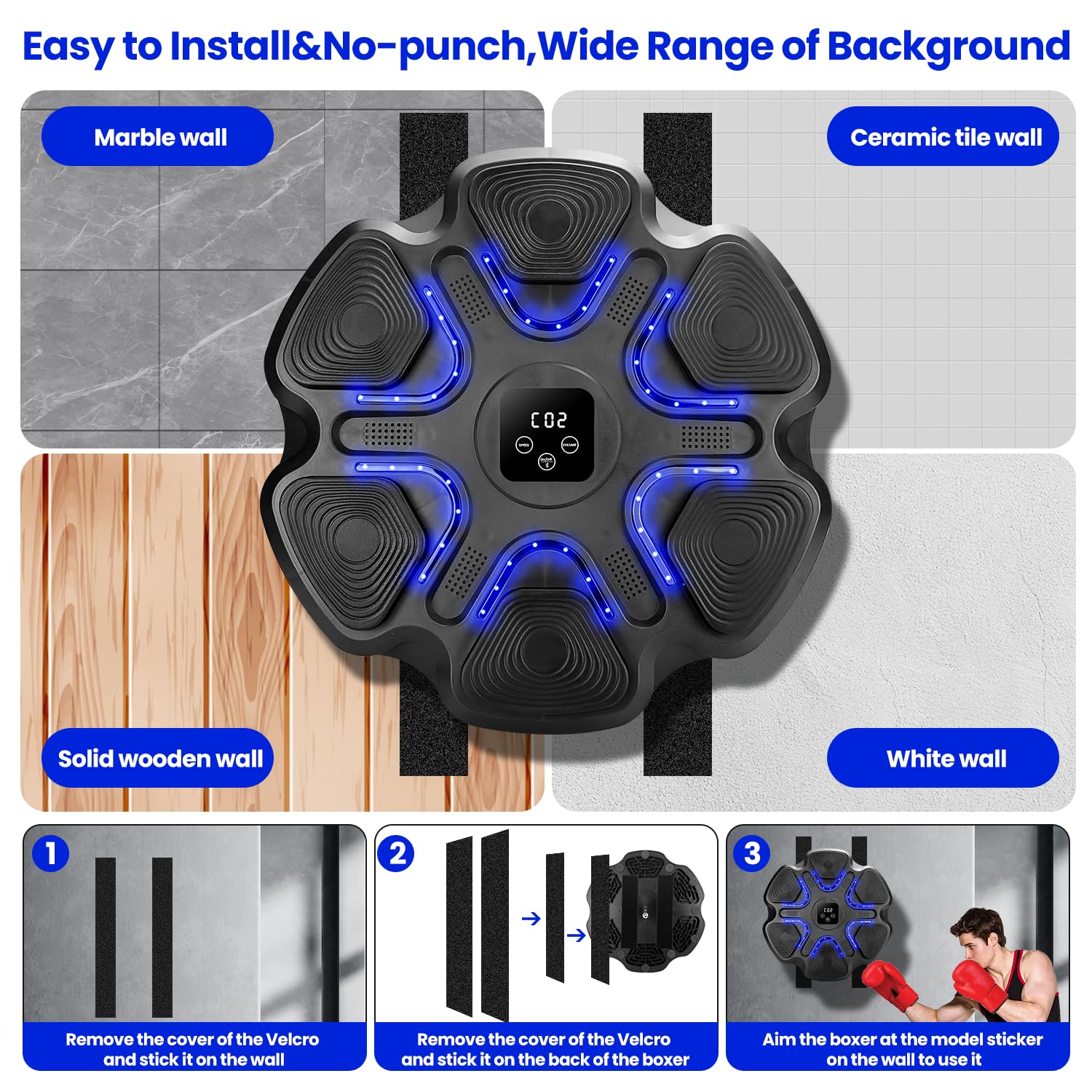 Maquina De Boxeo Musical, Music Boxing Machine, Boxeo Pared con Luz, Music Boxing, Regalo De Boxeo para NiñOs Y Adultos,Bluetooth, con Guantes De Boxeo