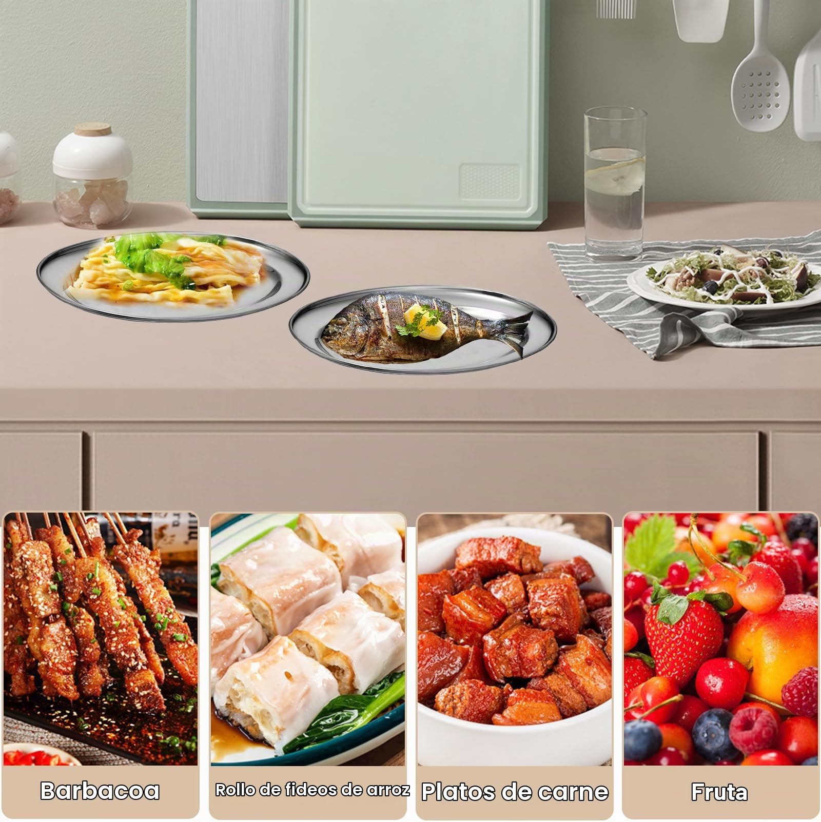 4 Piezas Acero Inoxidable Bandeja, Bandejas De Servir Oval, Bandeja De Servir De Acero Inoxidable Cuenco Ovalado Para Colocar Comida Gourmet, Bandejas De Cocina, Suministros De Restaurante (Plateado)