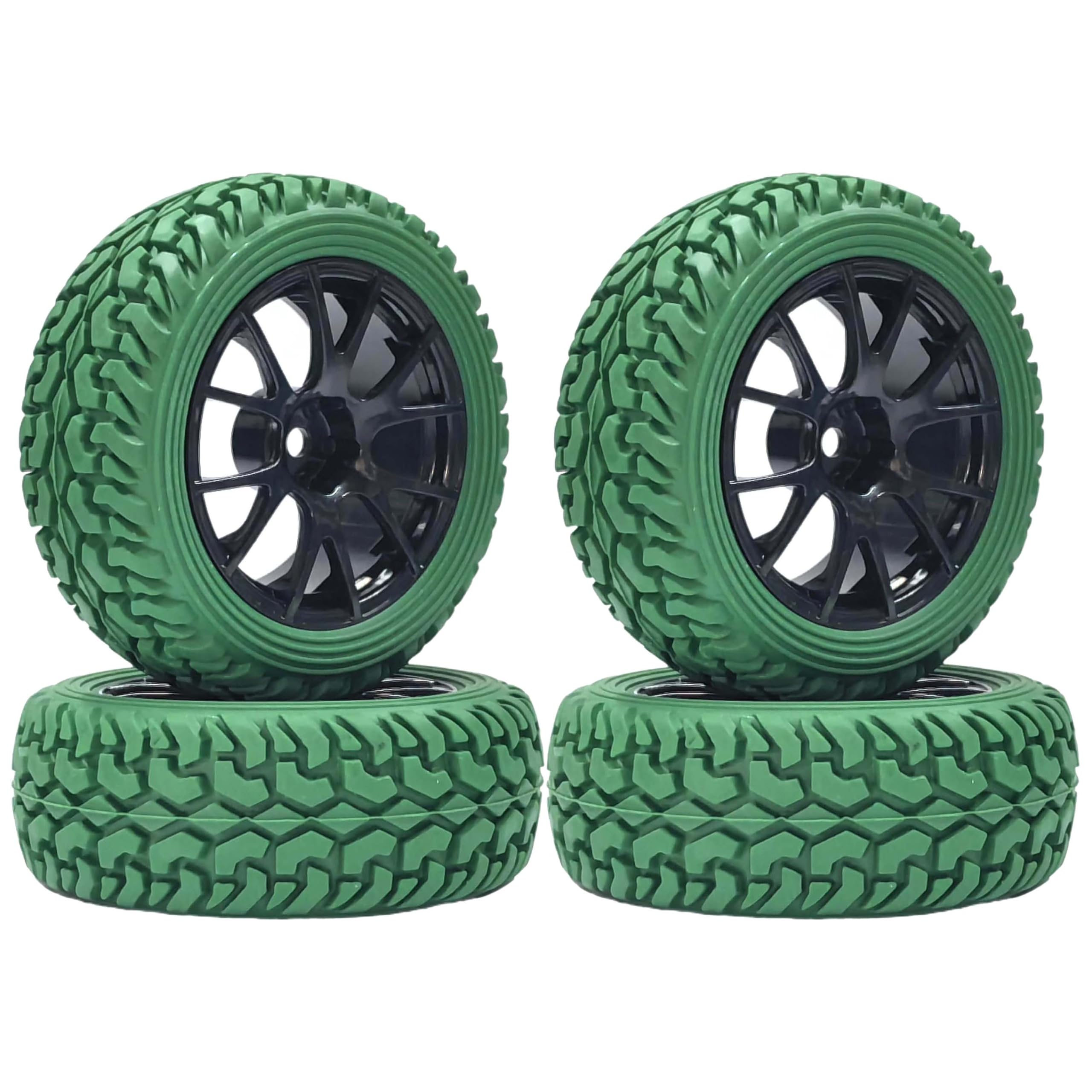 KEEDA 75mm Rubber Tyres and Wheels for 1/10 RC On Road Car 1/16 RC Rally Car HSP 94123 HPI Kyosho Tamiya (Green)