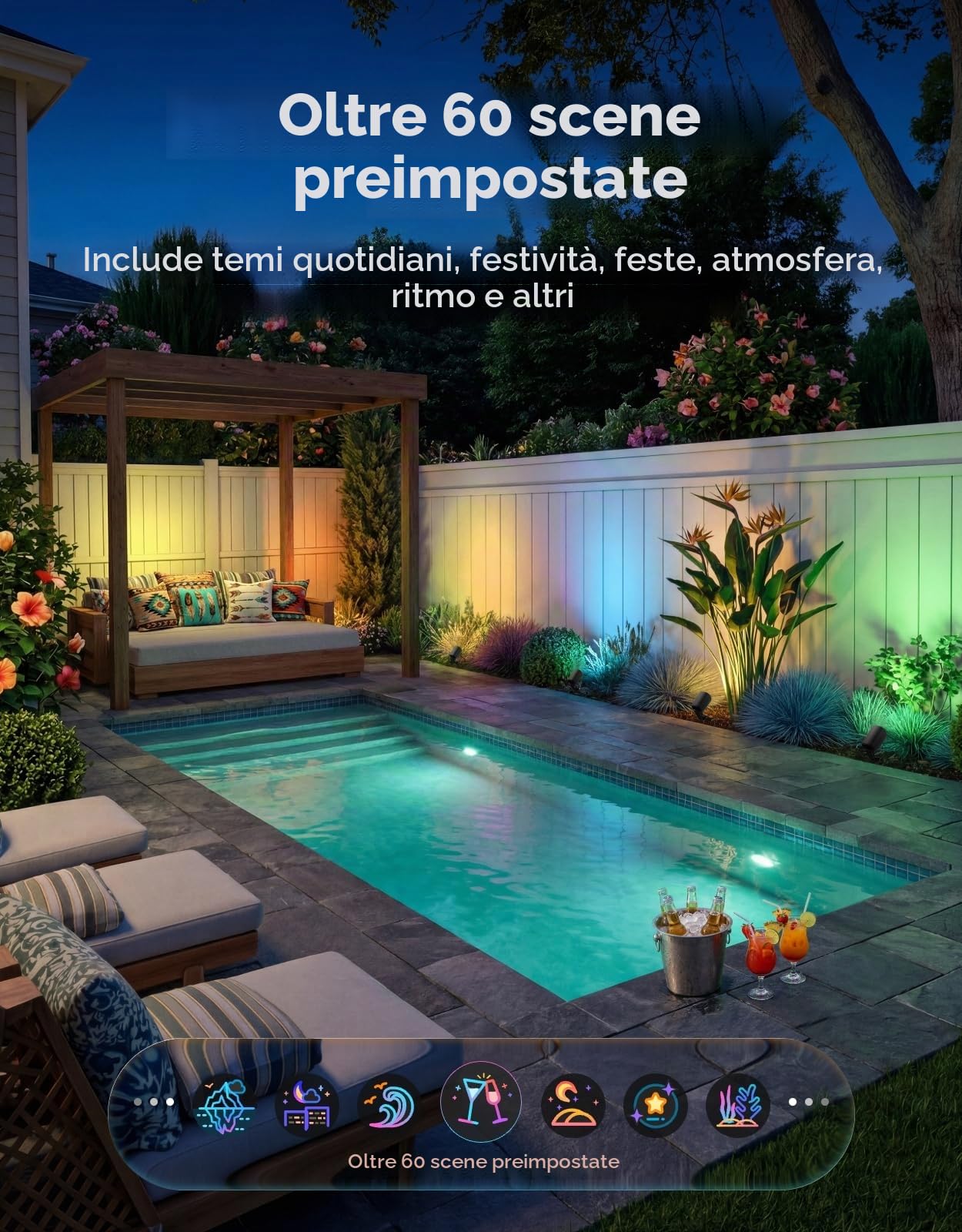 Govee Faretti da Esterno Lite, Dimmerabile 350lm Luci da Esterno, 4 pz | IP67, RGBWIC Luce da Giardino con 64 Scena e 16 Mio di Colori, Funziona con Alexa & Matter, Per il Cortile, la Strada