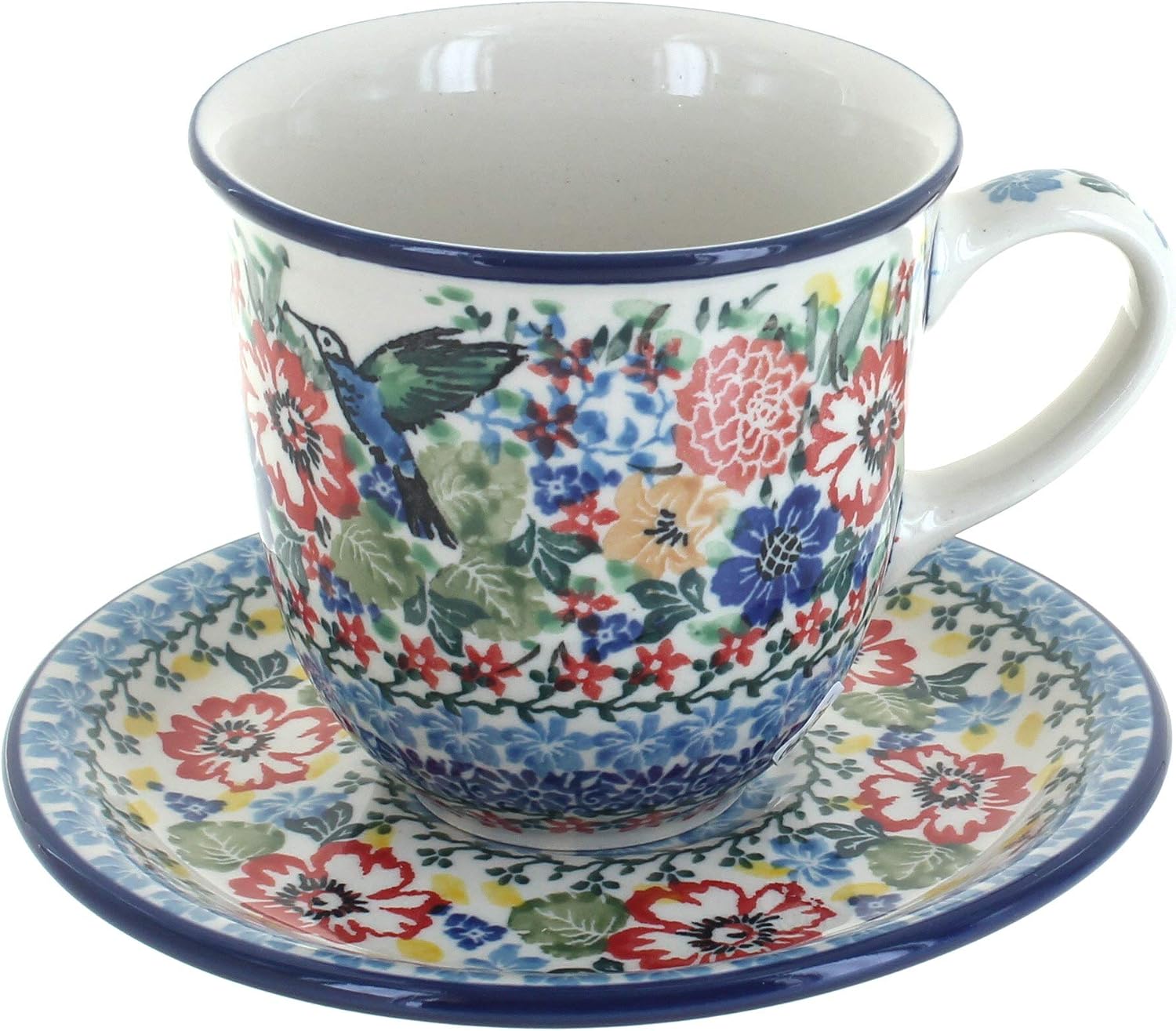 Blue Rose Polish Pottery - Brown Athena Coffee Mug & Saucer - 10 oz - Perfect Size Mug & Saucer for your Morning Coffee