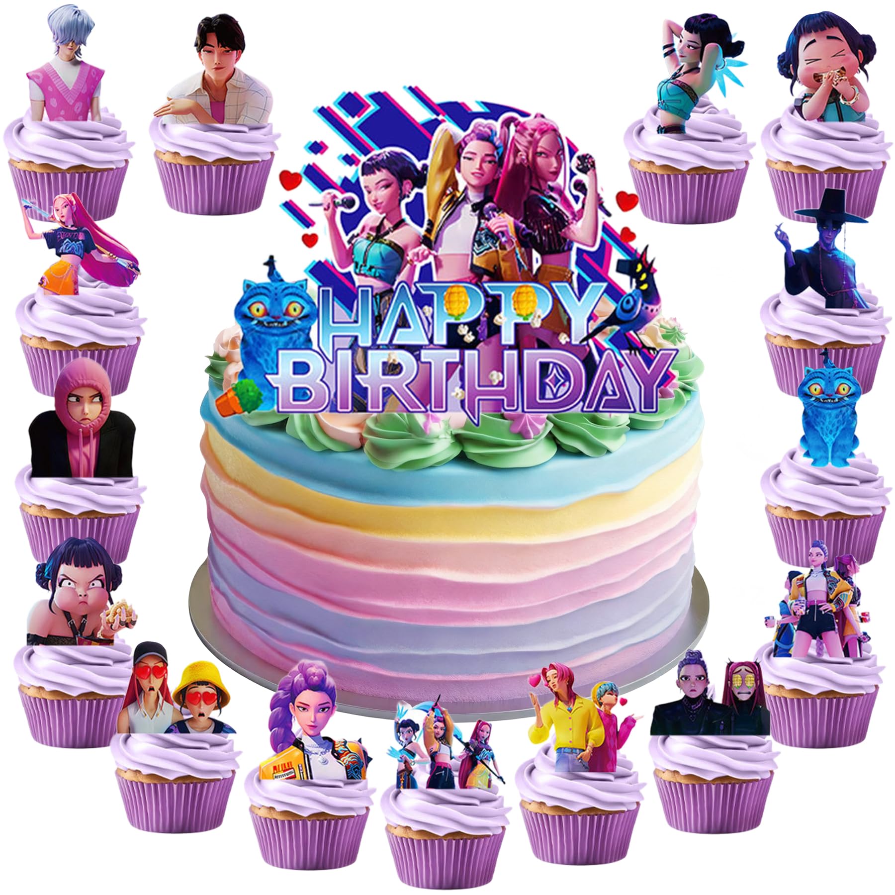 16 Stück Tortendekoration Cake Topper Set,Kop Hunters Tortendeko Mädchen,Hunters Kuchen Deko Kindergeburtstag,Kindergeburtstag Cake Topper Set,Happy Birthday Tortenaufsatz