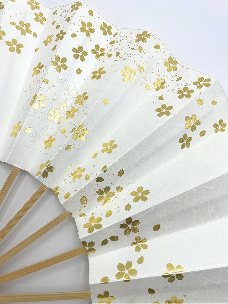 Amazon.co.jp: [花かげ] 舞扇子 愛 1526 白パール地 桜 金 9寸5分 白竹