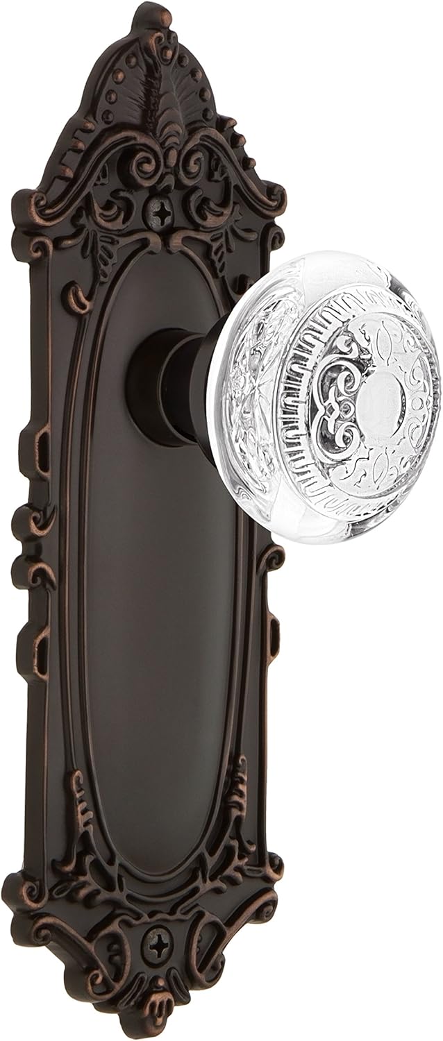 Nostalgic Warehouse 751342 Privacy Victorian Plate with Crystal Egg and Dart Knob, Backset Size: 2.375", Polished Brass