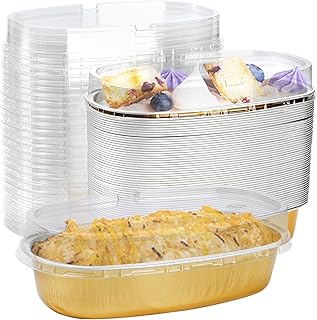 Dicunoy 50 Pack Aluminum Loaf Pans with Lids, 6.5" Disposable Mini Foil Cheesecake Baking Tray, Oval Bread Pan for Baking ...