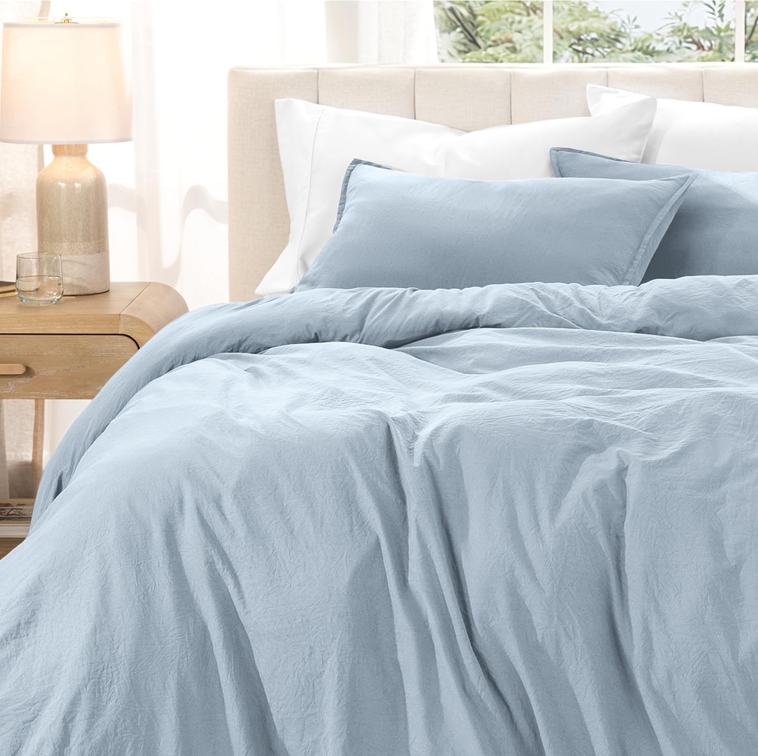 Bare Home Microfiber Duvet Cover Set - Ultra Soft Washed Microfiber - Queen Size - Linen-Like Look - Easy Care - Breathable Fabric - Our Softest Duvet Cover Set (Queen, Dusty Blue)
