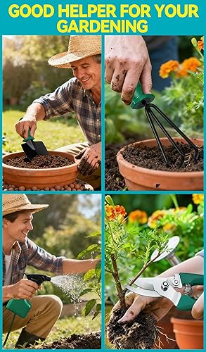 Miniatura 7 de Juego de herramientas de jardín, 10 herramientas de jardinería resistentes, herramientas de mano de jardinería duraderas, juego de herramientas de