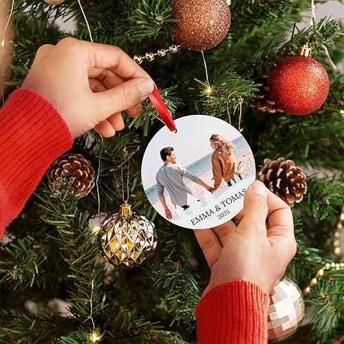 Miniatura 76 de Adorno de Navidad personalizado, foto personalizada con imagen y nombre, decoración del árbol de Navidad, bolsa de terciopelo incluida, adorno