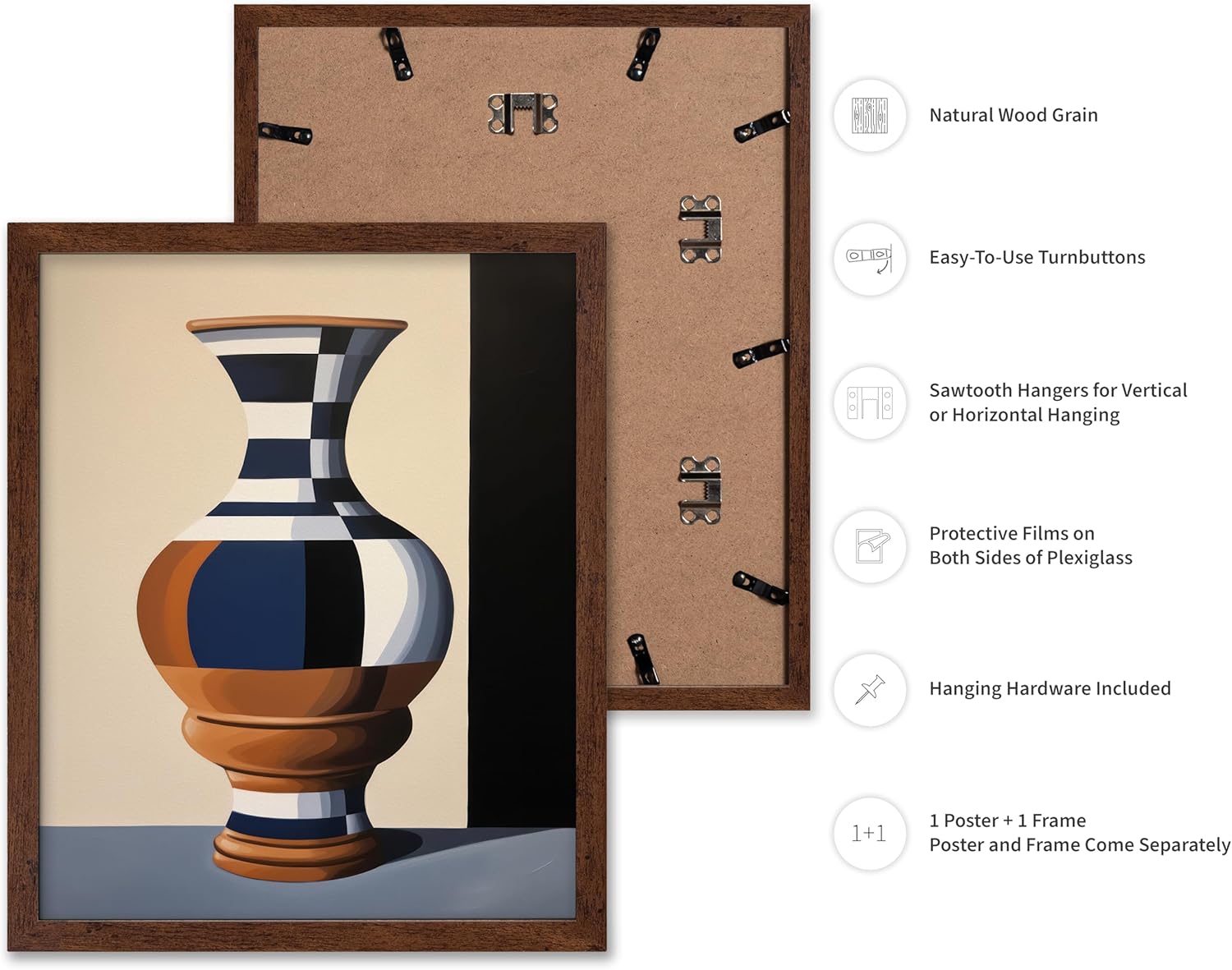 Poster Master Porcelain Vase Print - Still Life Vase Poster - Minimal Art - Trendy Housewarming Gift for Men & Women - Wall Decor for Living Room, Bedroom, Dorm or Office - 8x10 Brown Framed