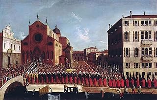 DTVWHQOHR Famous Painting Wall Art Prints Portrait Painting the Funeral of the Doge At Ss. and Paolo Venice by Gabriele Bella Vintage Canvas Prints for Home Decor 60x90cm