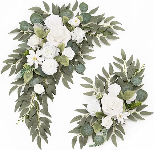 Miniatura 10 de Muhanjia Letrero de boda con estampado de flores sintéticas (paquete de 2) para ceremonia, fiesta, recepción, entrada, decoración floral, caballete