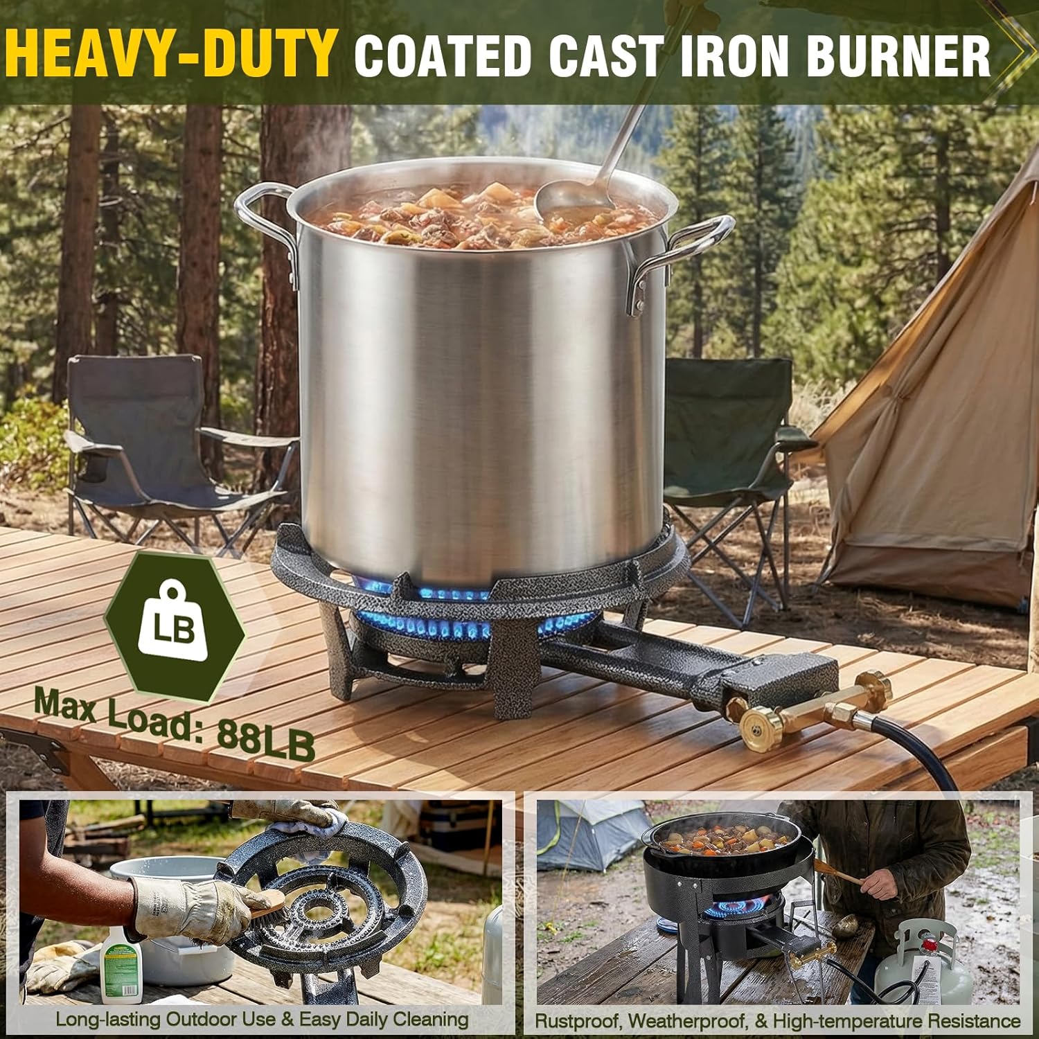 Bestfire 13" Single Propane Burner Stove, 90,000 BTU Cast Iron Portable Outdoor Burner, 0-20 PSI Adjustable Regulator & 4ft Hose, Ideal for Outdoor Wok Cooking