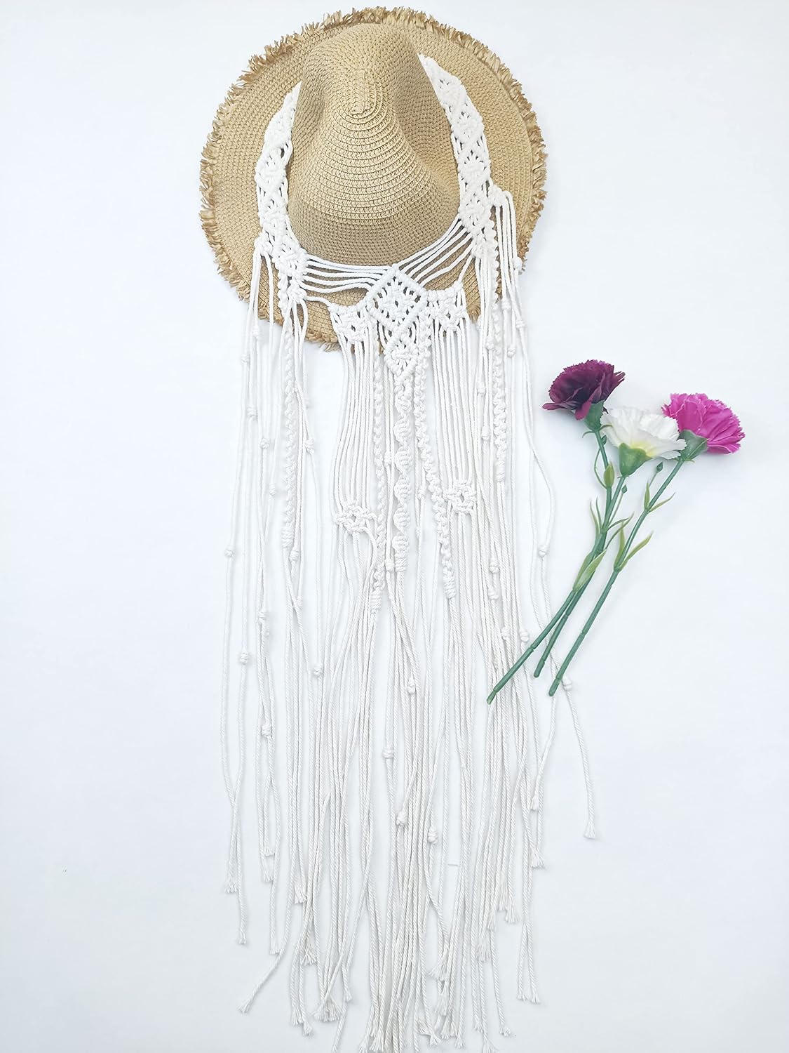 kiido Wedding Veil Bride Headpiece Boho headband Handmade Macrame Bohemian Bridal Tiara Headdress-39 inches - Image 3