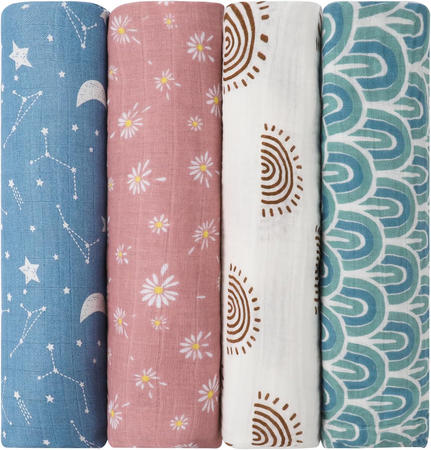 XLSXEXCL 4 Pack Muslin Baby Blankets, Soft 100 Cotton