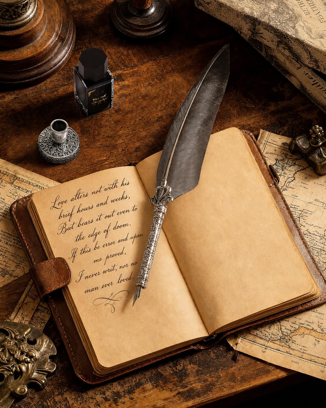 VABNEER Schreibfeder Kalligraphie Feder Vintage Federstift Tinte Set Antiken Feder Kalligraphie Stift für den Selbstgebrauch (Schwarzgrau)