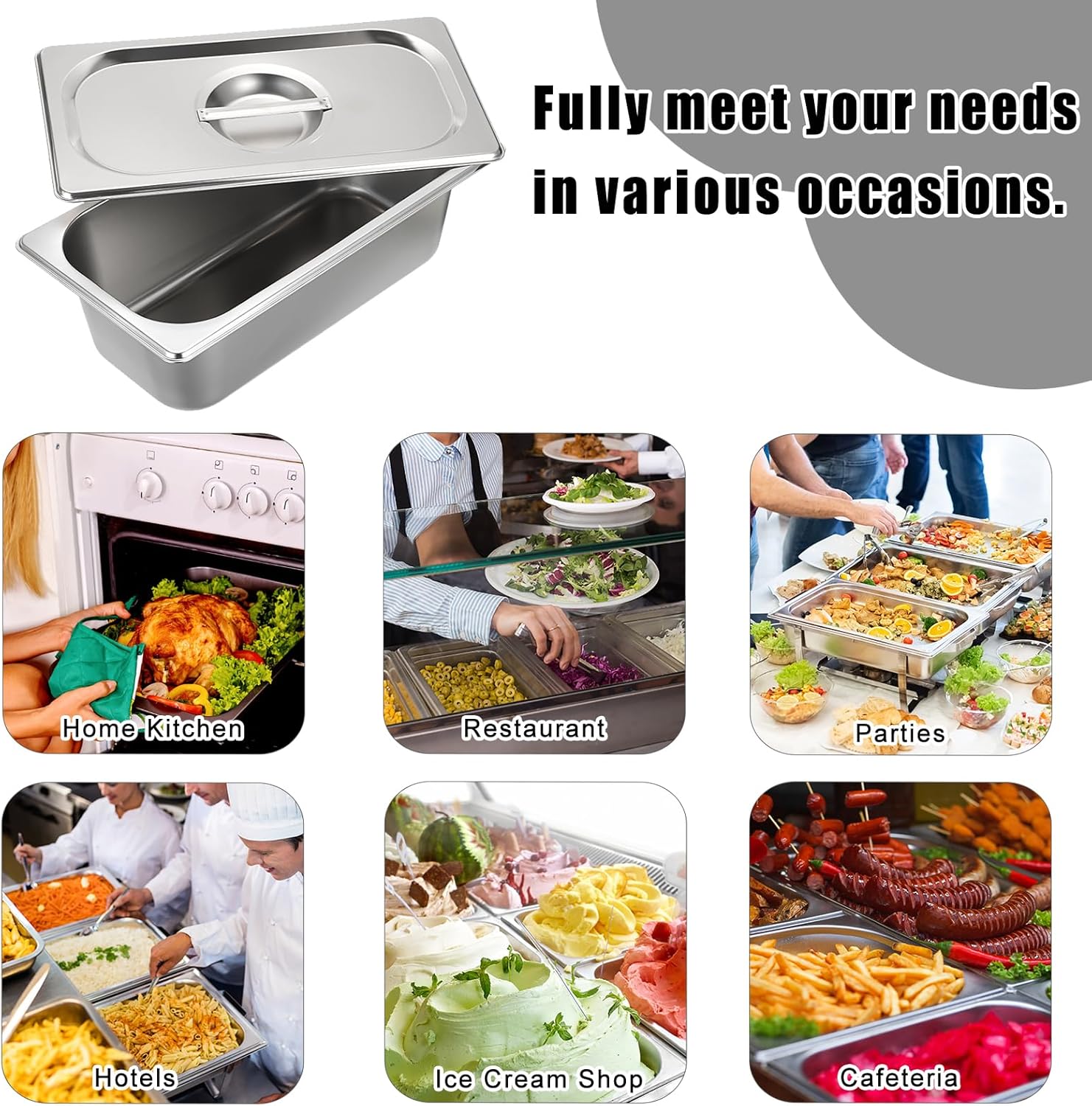 BSTKEY 4 Pack 1/3 Size 3-5/8" Depth Hotel Pan with Lids, Stainless Steel Steam Table Pan, Stackable Metal Catering Pans Commercial Food Pans for Kitchen Restaurant Buffet Party Supplies