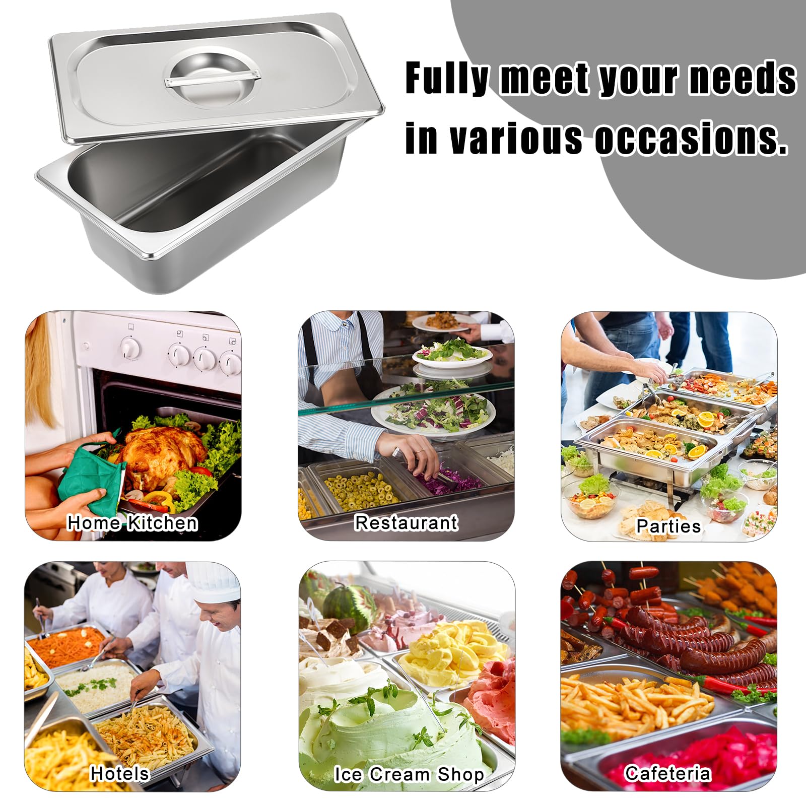SUMNACON 4 contenitori per gas da 1/3 in acciaio inox per alimenti, impilabili con coperchio, da -60 °C a 400 °C, lavabili in lavastoviglie, per carne, pesce, frutta, gelato, salsa di 10 cm di altezza