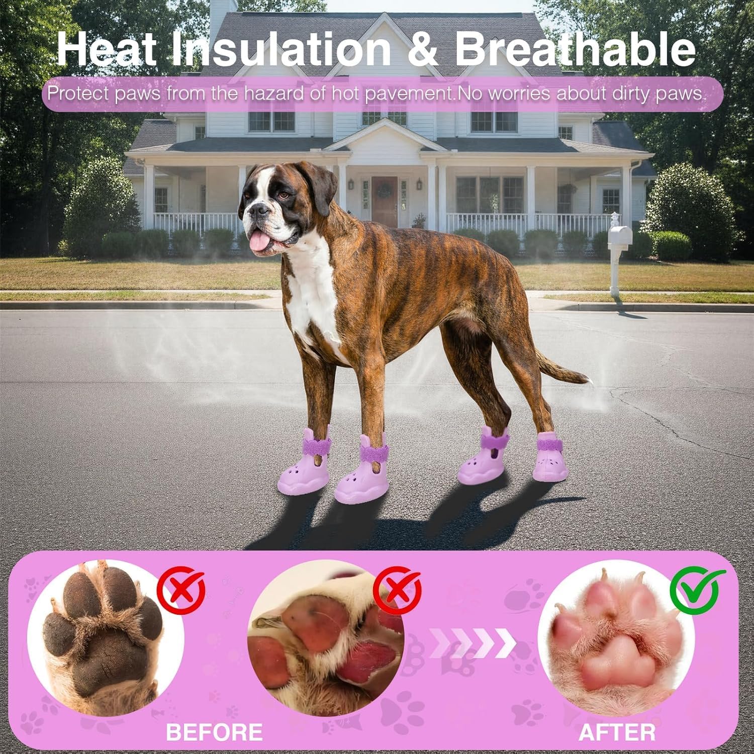 Dog Shoes for Hot Pavement and Snow – Waterproof, Non-Slip, Breathable Booties with Adjustable Straps for Small, Medium & Large Dogs (Purple, S)