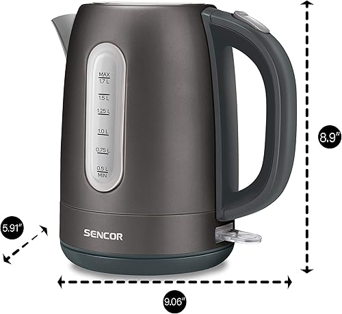 Miniatura 9 de Sencor SWK1772CH - Tetera eléctrica de acero inoxidable de 1,7 L, 1500 W, hervidor de té eléctrico y verter sobre el café con tapa de bloqueo de