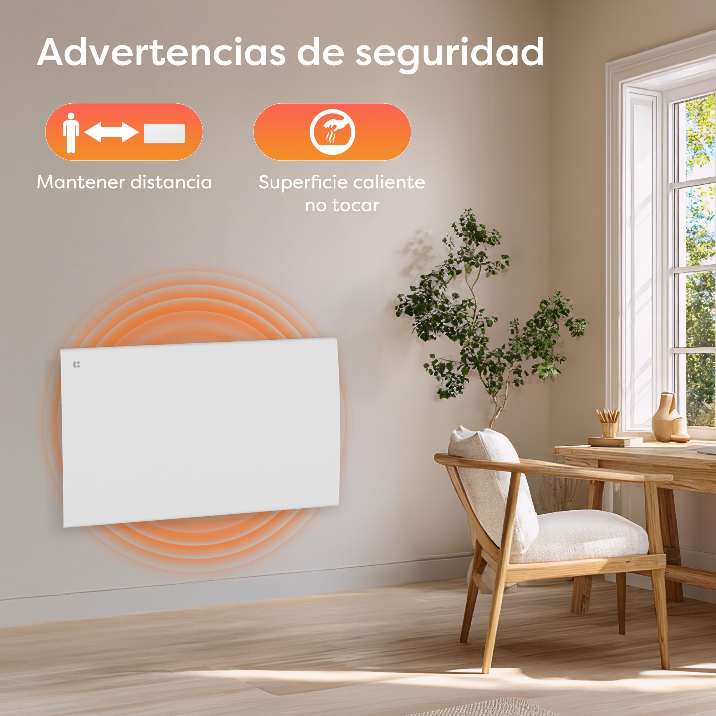 CIARRA Radiador de Inercia 1500W, Calefactor Eléctrico de Pared Inteligente | Emisor Térmico Cerámico Mural con Programación Semanal y Bloqueo Infantil para Baño o Dormitorio (10-20 m²)-CBHT15E
