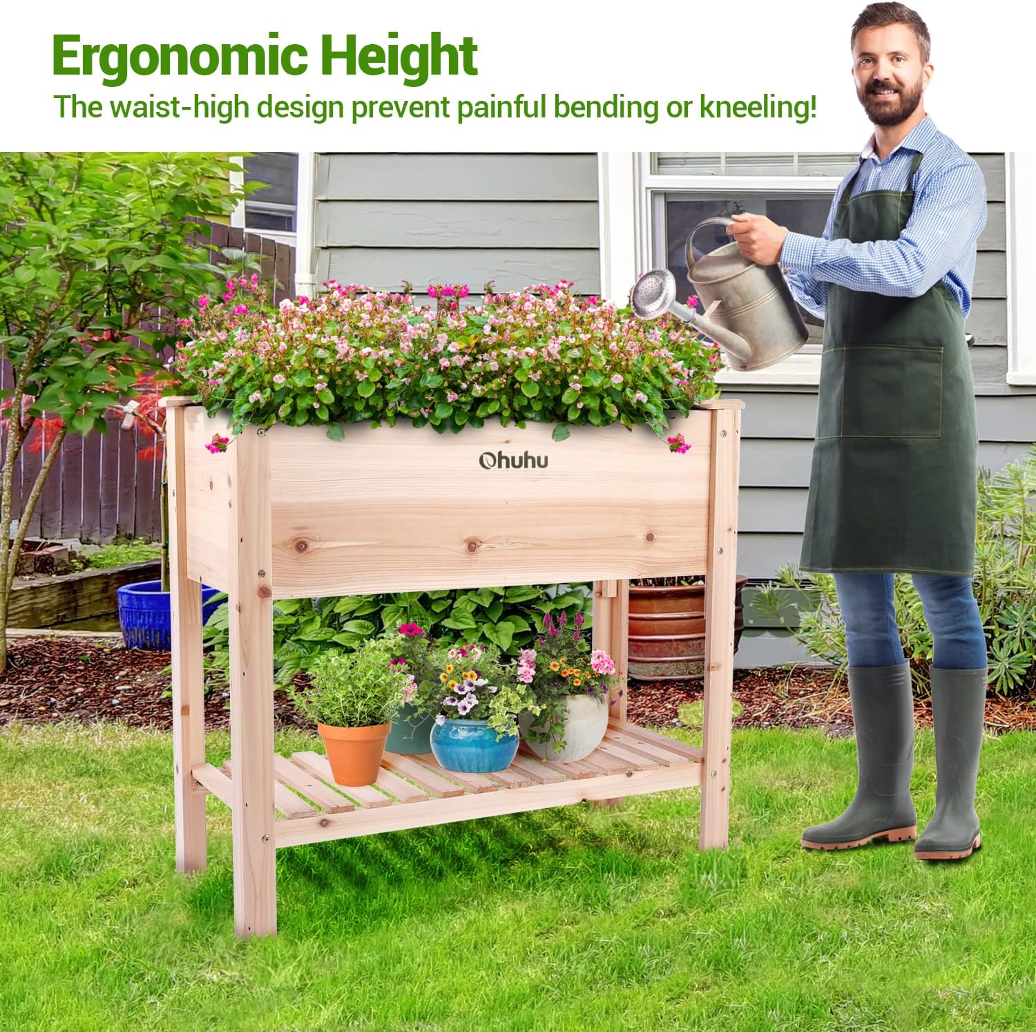 Buy Raised Garden Bed with Legs, Ohuhu Elevated Wood Planter Box with