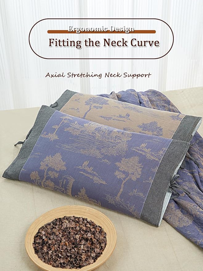 Almohada Cervical de Alforfón Ajustable con Soporte y Funda Lavable 59x34 cm miniatura 6