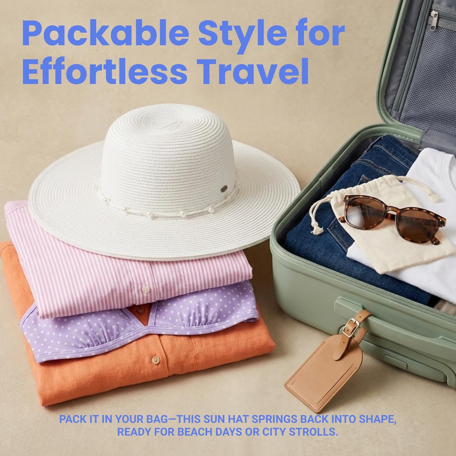Funky Junque Womens Panama Sun Hat, Wide Brim Packable Straw Beach Hat for Summer & Vacation, UPF 50+