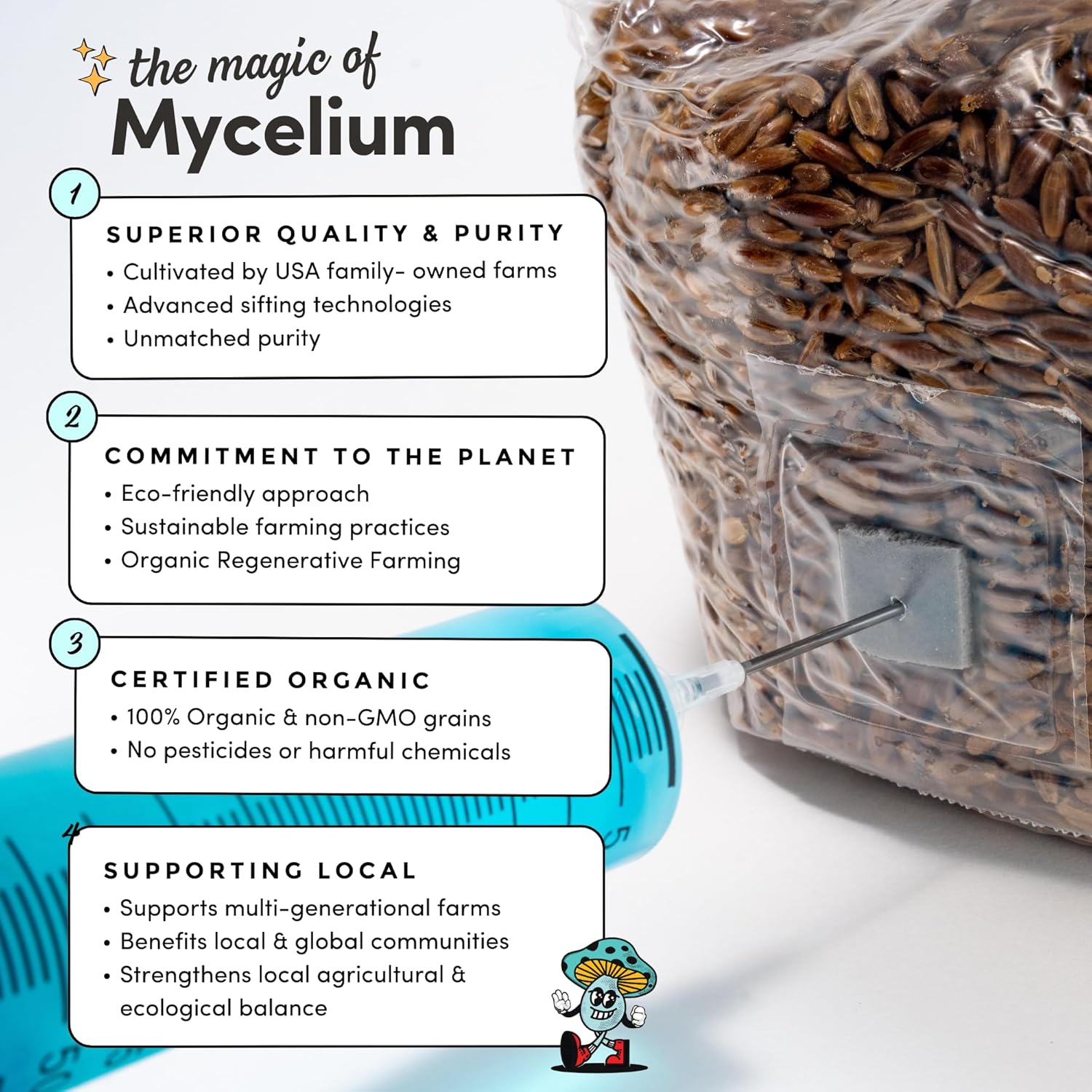 Mycelium Mushroom Growing Kit (5LB Bag) I CVG Substrate (Coco Coir, Vermiculite, Gypsum) with Millet Grain I Sterilized Mushroom Grow Bag for Starter & Pro Home Growers | USA Made