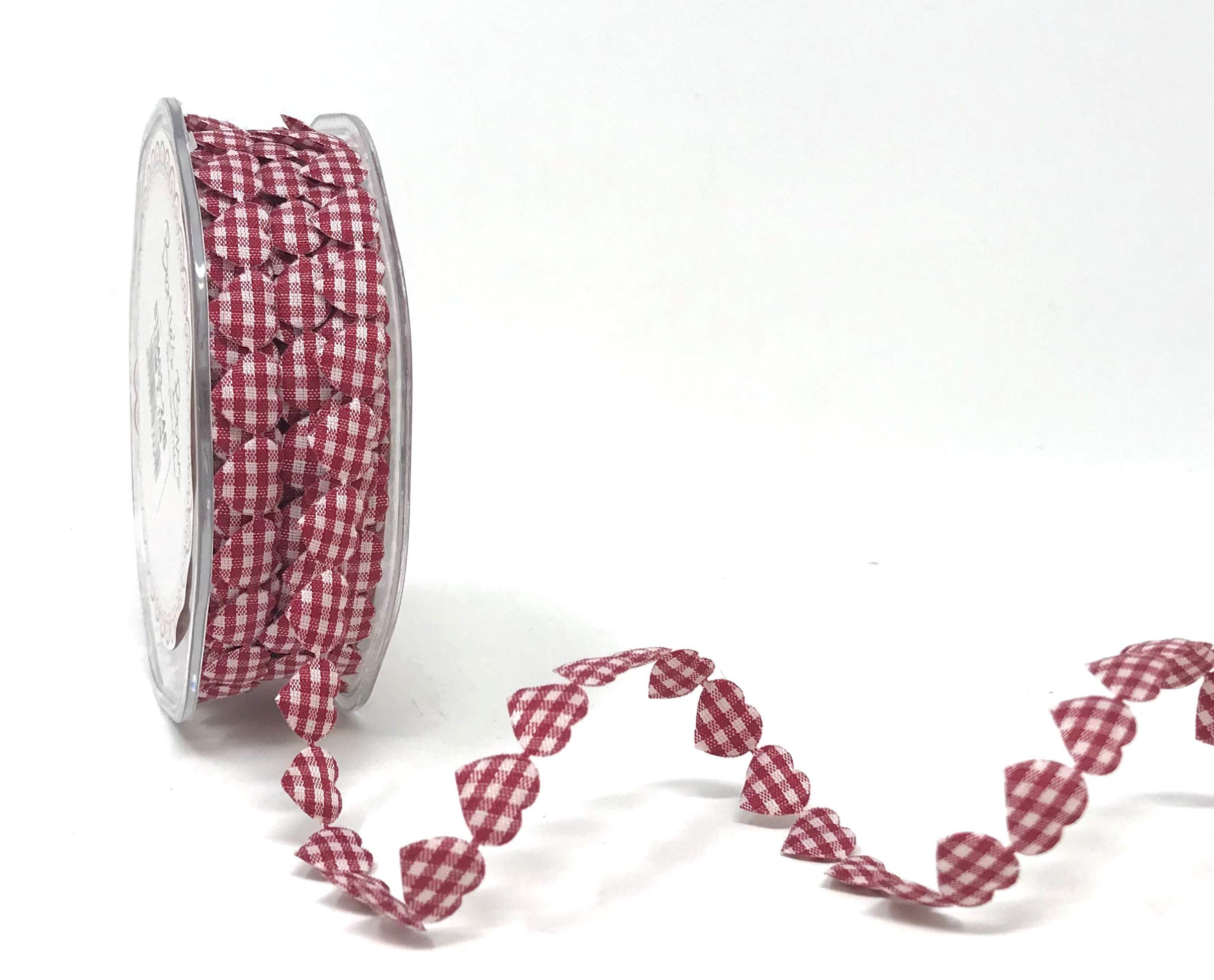 Bertie's Bows White Red & Gingham Heart Garland 10Mm Ribbon On A 10M Roll