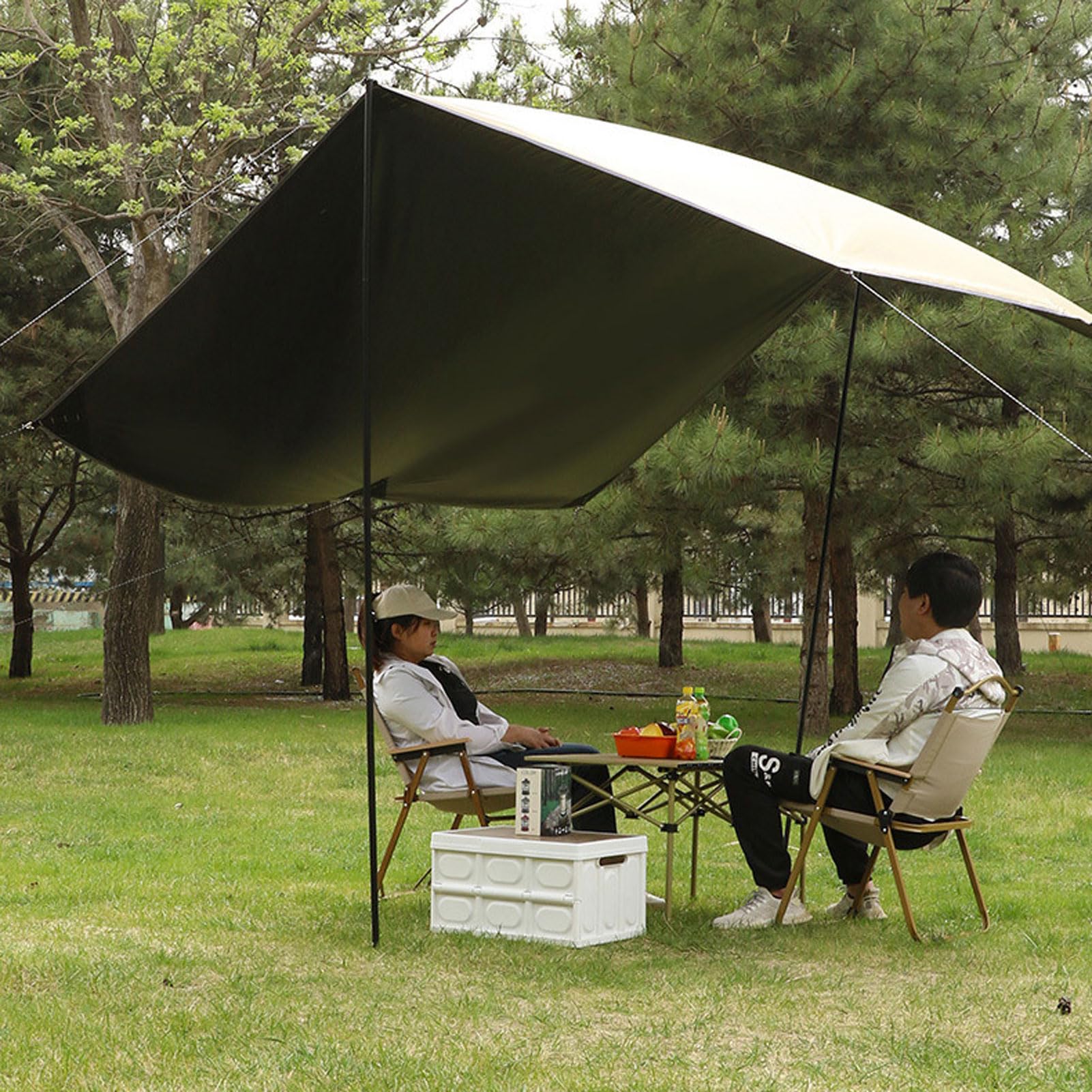 HUHJYUGE Bâche Anti Pluie et UV pour Tente de Camping, Abri Portable en Tissu Oxford Imperméable, avec Revêtement Noir, pour Plage, Pique-Nique, Randonnée, Jardin (3x3m)