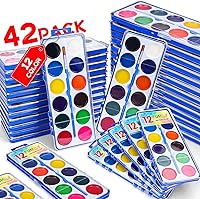 Vista 1 de Juego de 42 pinturas de acuarela para niños, 12 colores de acuarelas con pincel, juego de pintura de acuarela para niños para recuerdos de fiesta