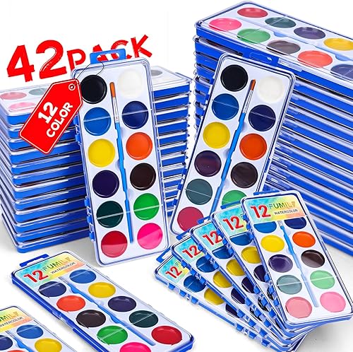 Juego de 42 pinturas de acuarela para niños, 12 colores de acuarelas con pincel, juego de pintura de acuarela para niños para recuerdos de fiesta,