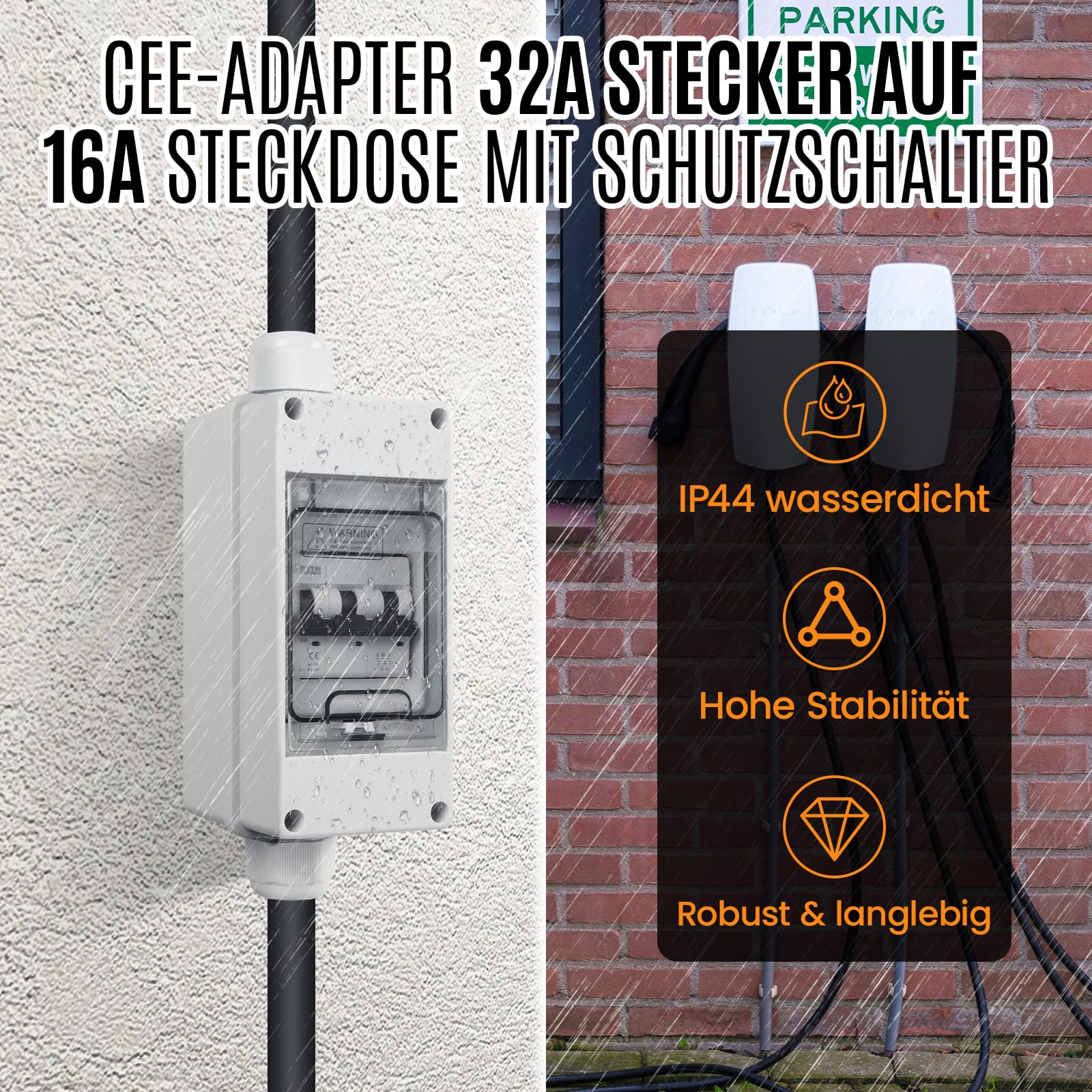 Adattatore CEE maschio 32A a 16A adattatore 415V 2,5mm² – Cavo conversione senza attrezzi, protezione IP44 a 5 poli per campeggio, cantiere, officina (32A a 16A 3P 415V)