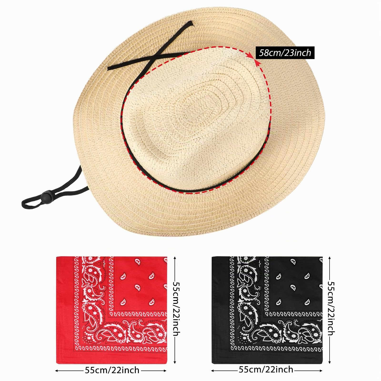 SATINIOR 12 Set Straw Cowboy Hats and Bandanas Party Pack Cowboy Party Hat Costume Head Bandana Bulk Western Accessories