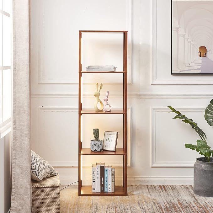 FENLO Fancy - LED Display Shelf with Dimmable Lights, LED Shelf Floor Lamps for Living Room, Sturdy Corner Shelf Curio Cabinet Display, Tall Floor Lamps with Shelves