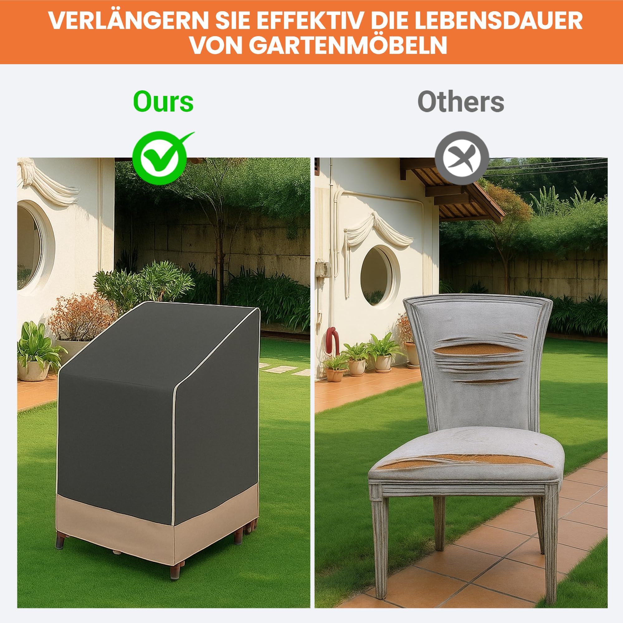 Abdeckung Gartenstühle Wasserdicht 420D Oxford Gewebe, Winterfest, UV-Beständiges Schutzhülle für Stapelstühle mit Aufbewahrungstasche,Abdeckung für Gartenstühle(75x78x65/110cm)