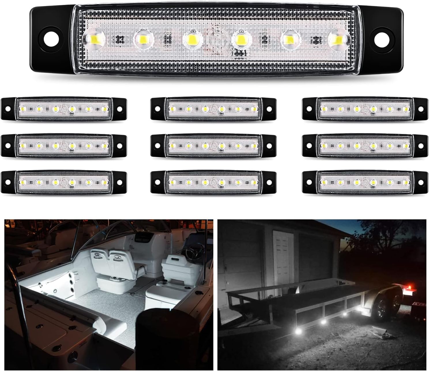 10PCS 3.8” 6LED White LED Indicator Light Truck Camper Side Marker Marine Boat Stern Yacht Kayak Sailboat Trailer Bus RV Clearance 12V DC, 2 Years Warranty