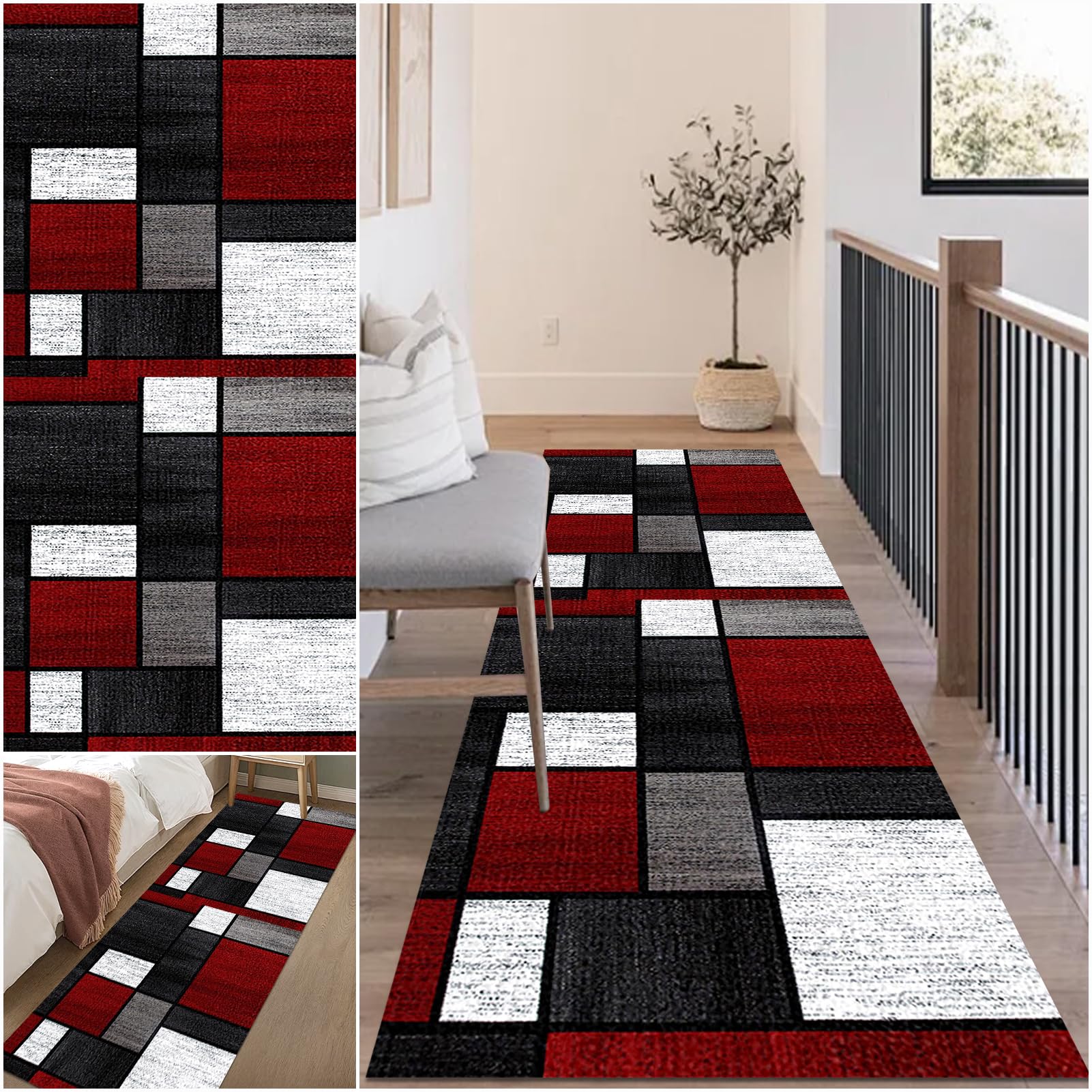 Läufer Flur Teppich 120 x 470 cm Waschbar Kurzflor Küchenteppich Flurläufer Teppich Schmutzfangmatte Küchenläufer Eingangsmatte Rutschfest Teppichläufer für Flur Küche Eingang Schlafzimmer Wohnzimmer