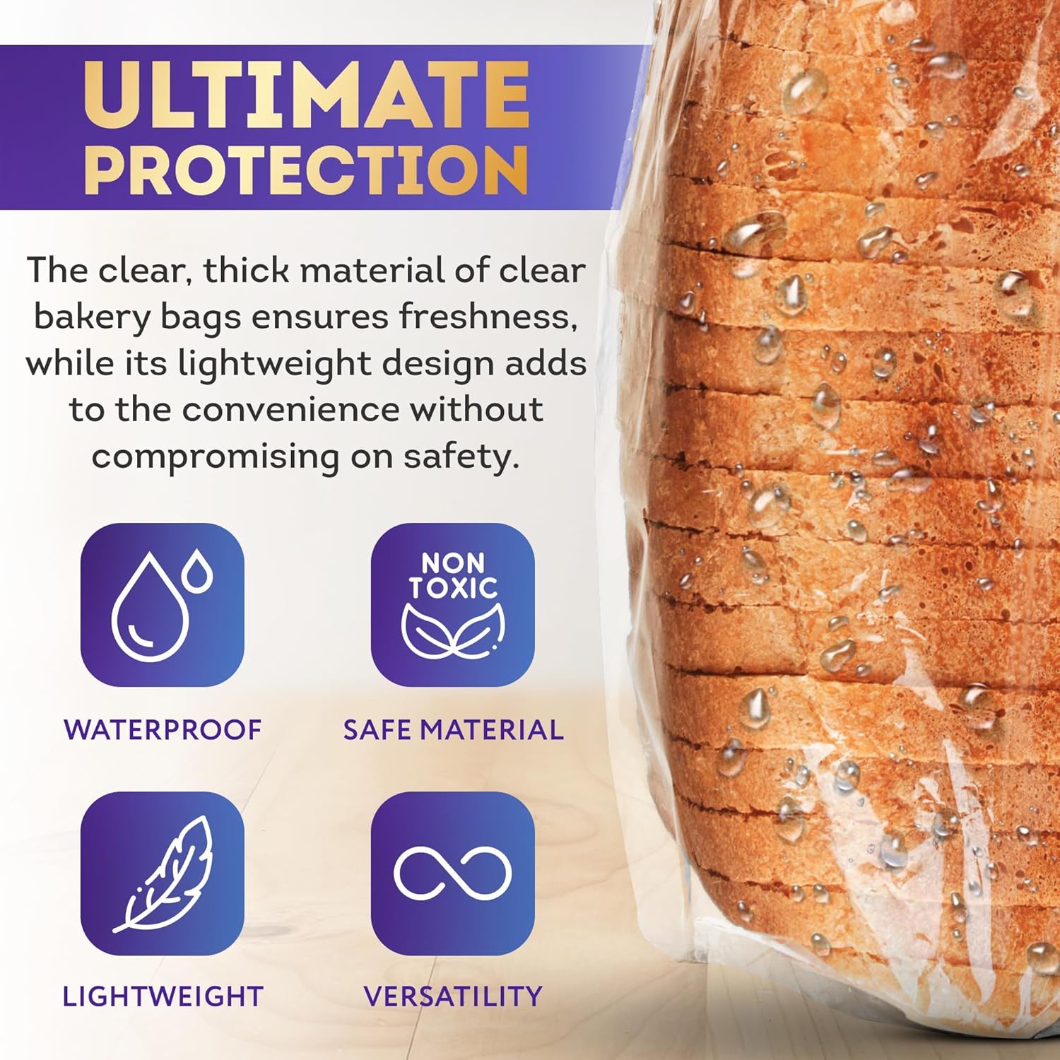 Clear Gusseted Poly Bags, 8 x 3 x 15 Inch. 1000 Pack Plastic Bread Bags for Homemade Bread. Waterproof 0.65 Mil Polyethylene Flat Bottom Bag. Tear-Resistant Clear Baggies with Open Top