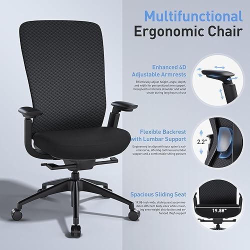 Miniatura 4 de Silla ejecutiva de oficina en casa, silla ergonómica de escritorio para computadora con brazos abatibles acolchados, altura e inclinación