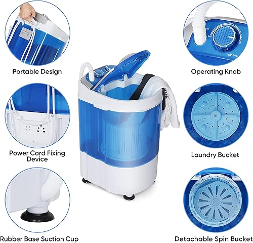 Miniatura 6 de LEMY Mini lavadora de bebé portátil y compacta con capacidad de lavado de 8.8 libras, bañera individual, azul