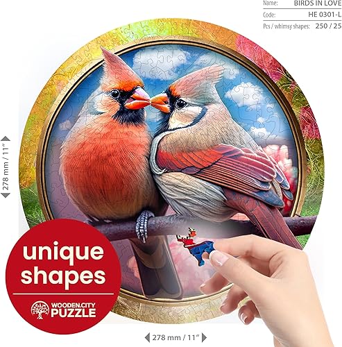 Miniatura 2 de WOODEN.CITY Rompecabezas de madera de 250 piezas, diseño de pájaros enamorados, rompecabezas de madera vibrantes para adultos, rompecabezas
