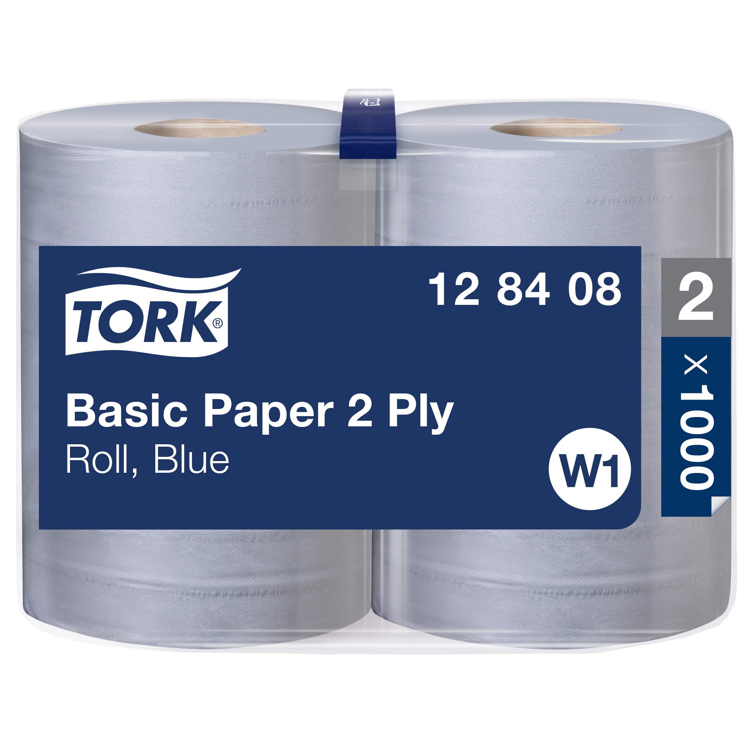 Tork 128408 Standard Papierwischtücher für W1 Bodenständer- und Wandhalter-System / Saugfähige, 2-lagige Putzrollen in Blau / Universal Qualität / 2 x 340 m